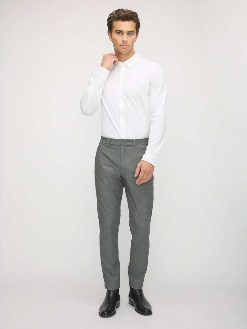 Kit and Ace - Mens En Route Slim Charcoal Chambray Gray Dress Trousers, size 32